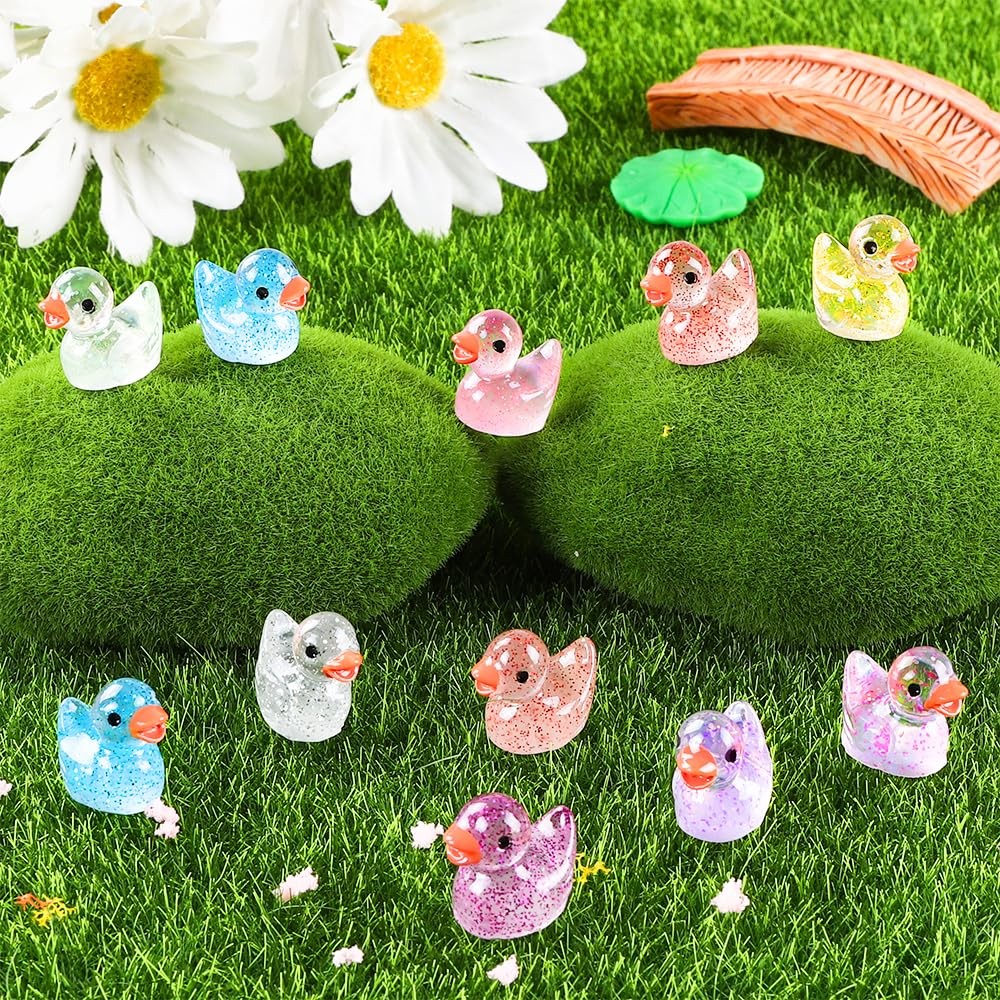 DULEFUN 100pcs Mini Glitter Ducks Colorful Tiny Small Small, Multiple Colors