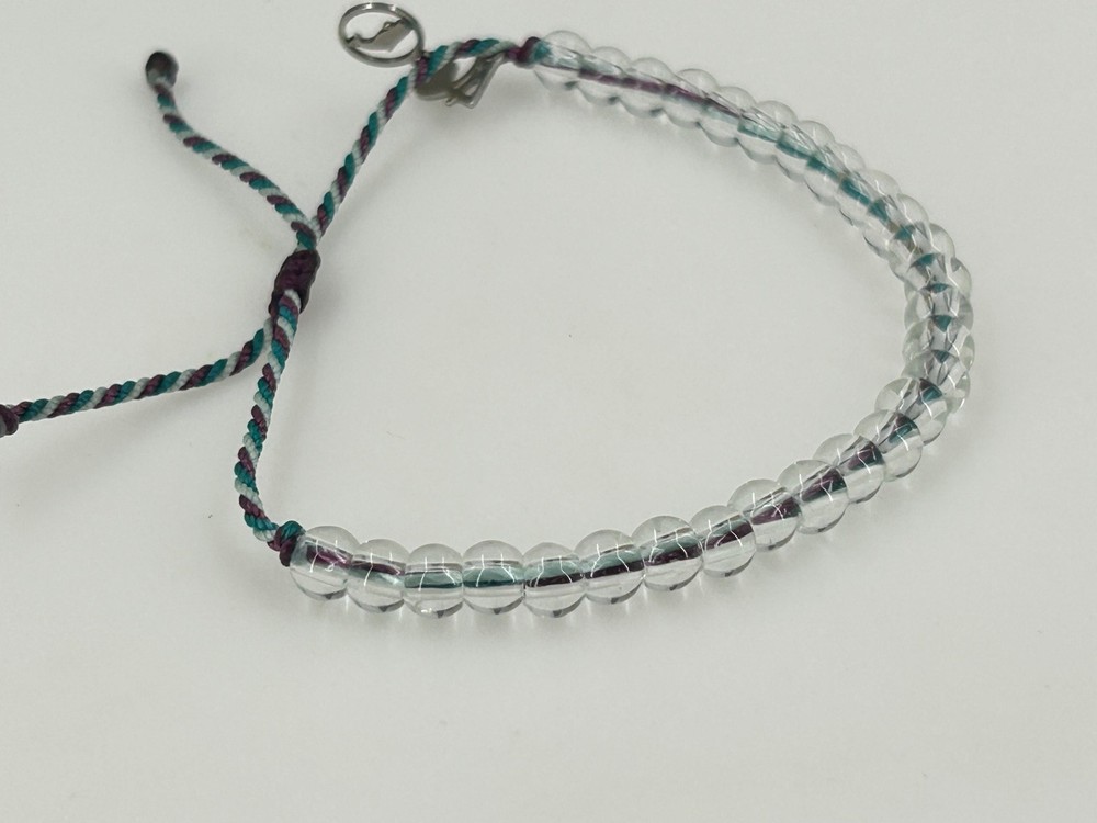 4Ocean Beaded Adjustable Cord Bracelet Silver Tone Charm