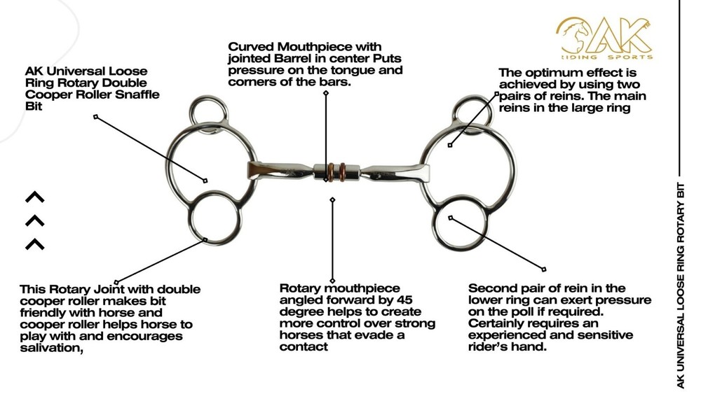 AK Universal Loose Ring Rotary Double Cooper Roller Snaffle Horse Riding Bits