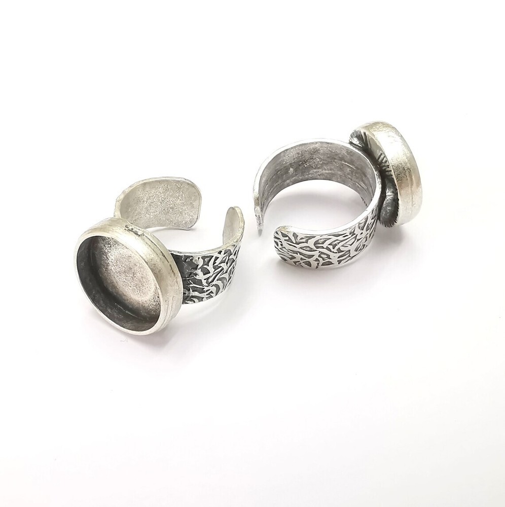 Round Antique Silver Ring Blank Setting, Cabochon Mounting Adjustable Resin Ring