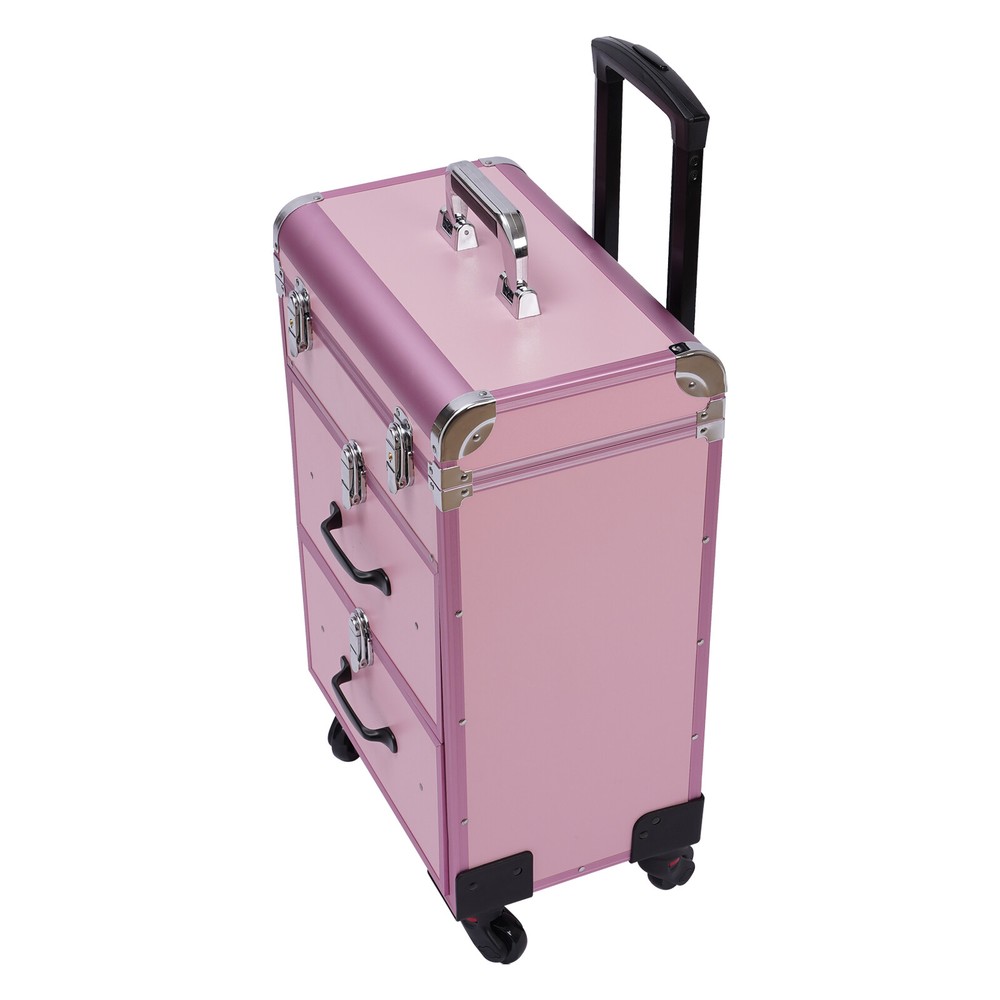 Cosmetic Pro Rolling Makeup Train Case Aluminum Trolley Train Case Box Organizer