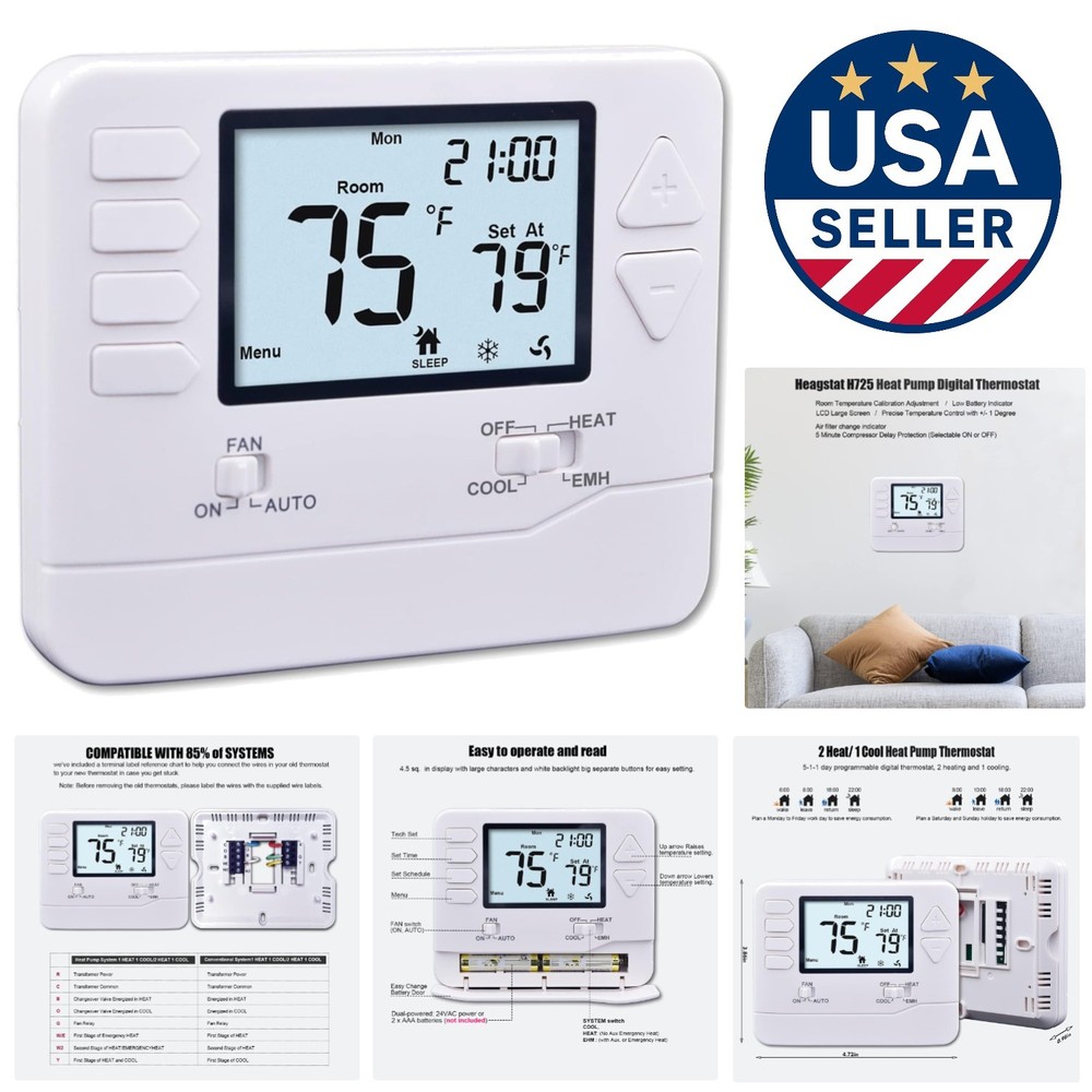 H725 Thermostat with Touch Control - 5/1/1 Day Programming & Emergency Heat Mode