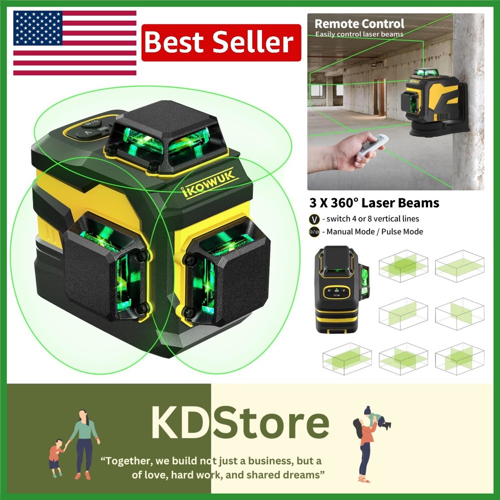 3x360° Laser Level with Remote Control - Precise Picture Hanging & Construction