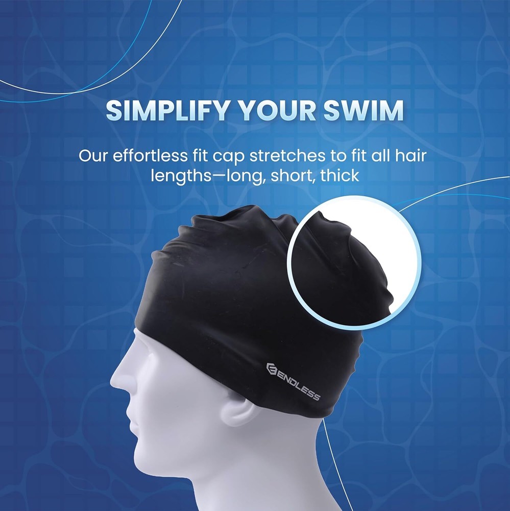 Endless EL1019 Classic Comfortable Plain Silicon Swimming Cap | Black