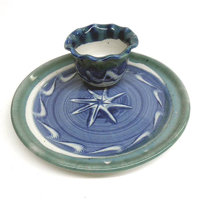 Unity Pond Pottery Studio Chip Dip Plate Blue 8" Signed Tray Starfish Ocean