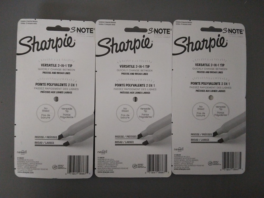 3 Packs Sharpie S•note 6 Ct Creative Marker Precise & Broad Chisel Tip