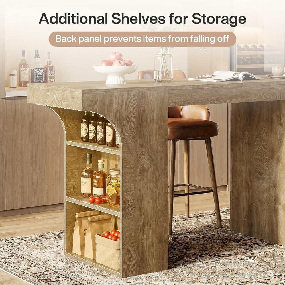 63'' Bar Table with Storage Shelves, 3-Tier Rectangular Counter Height Pub Table