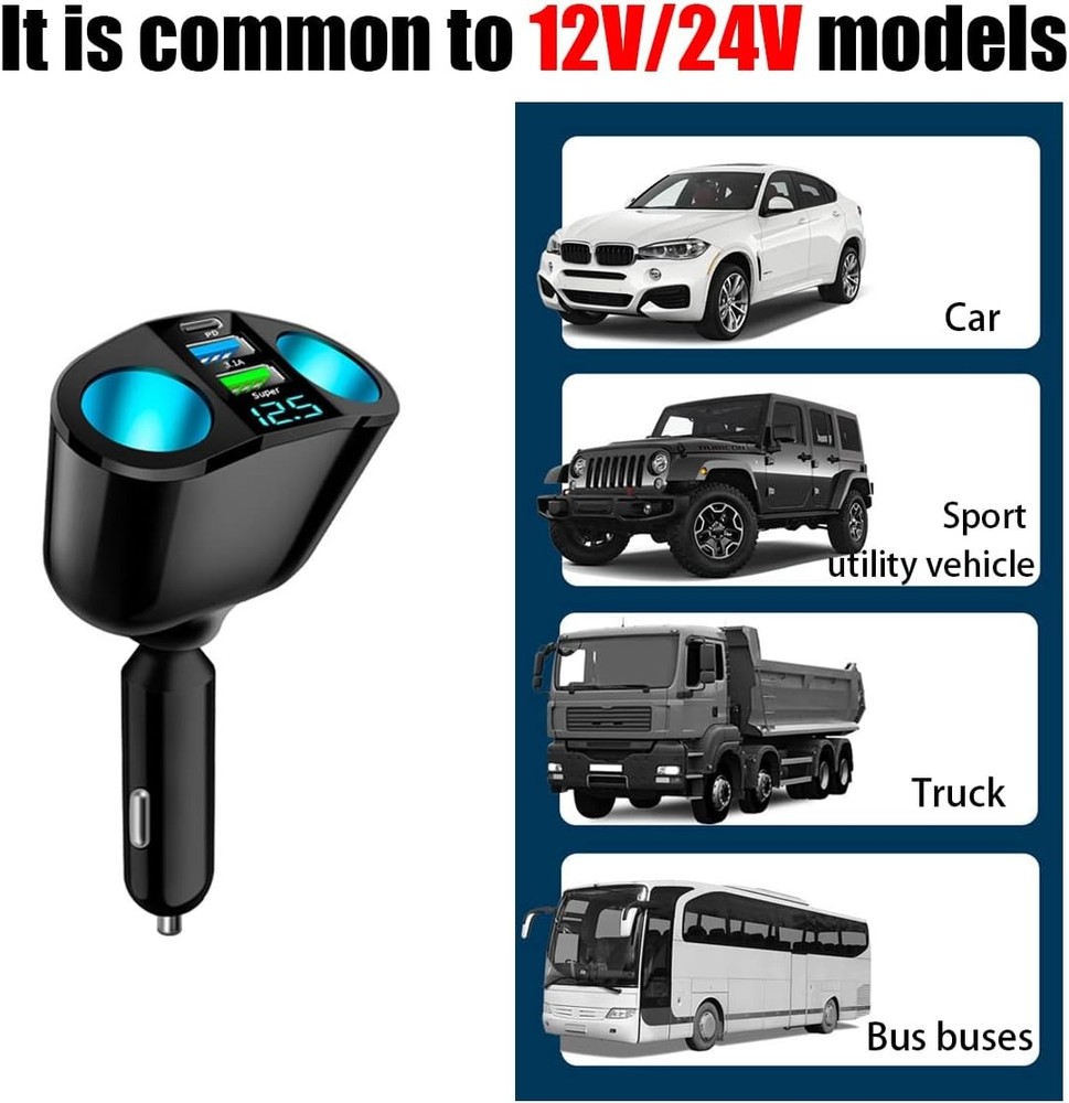 Innovative Car Cigarette Lighter Adapter With Type-C Port And Dual USB Options