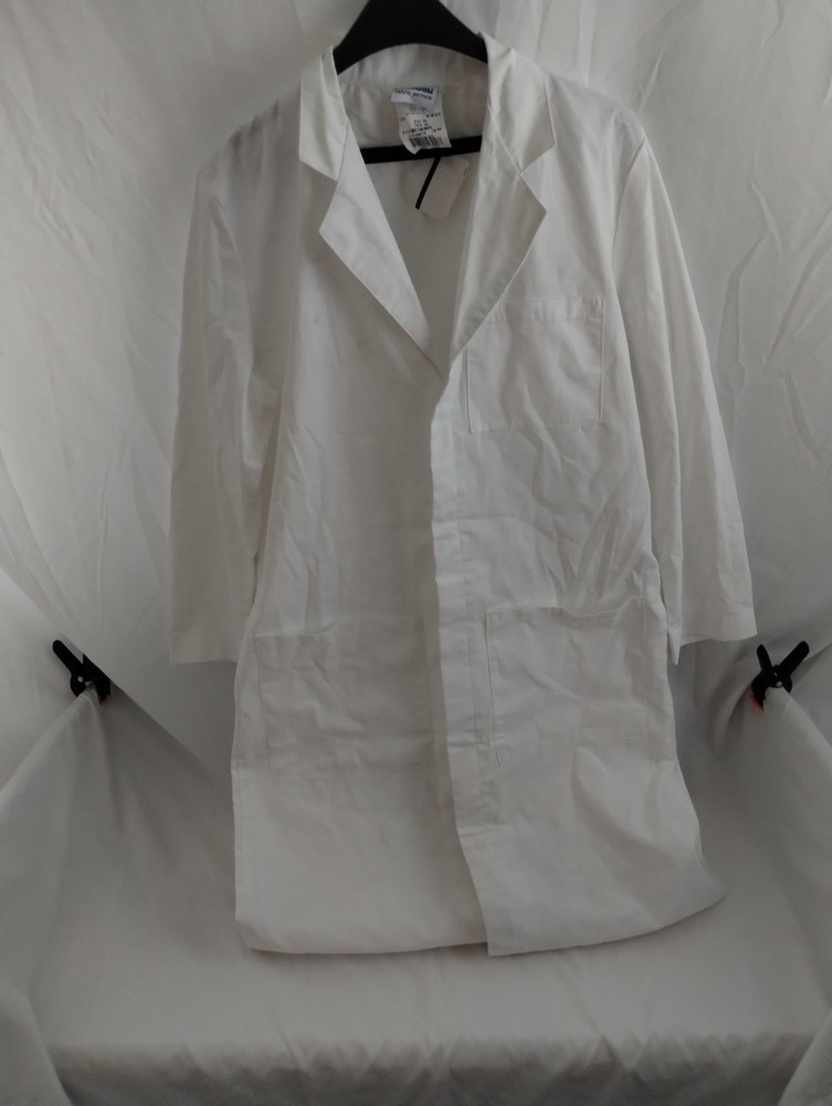 New, White Lab  coat,, size M/L,  snap down coat three front  pockets