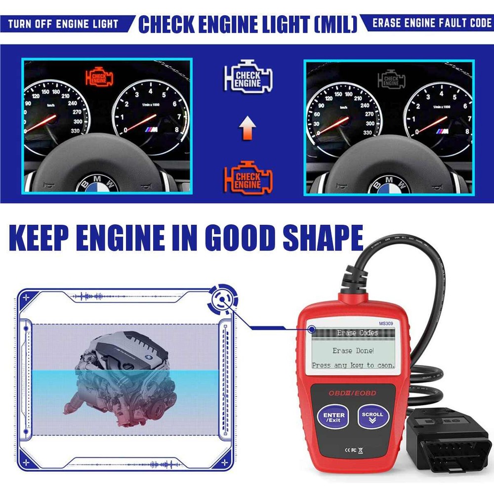 MS309 Universal Car Engine Fault Code Reader, Diagnostic Scan Tool OBD2