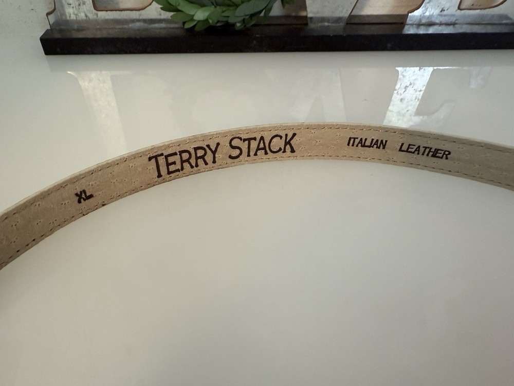 Terry Stack Size XL Minimalist Belt Off White Italian Leather Hook Loop Closure