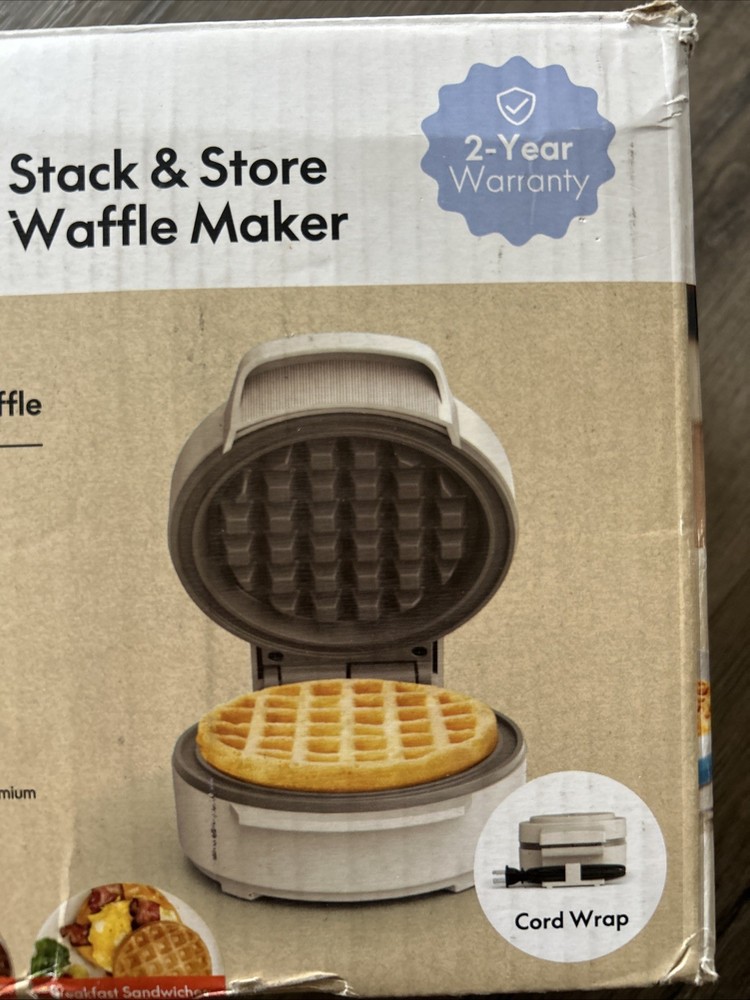 Bella Snack-n-Store Mini Waffle Maker, Ceramic Nonstick Coating, Ready Oat milk