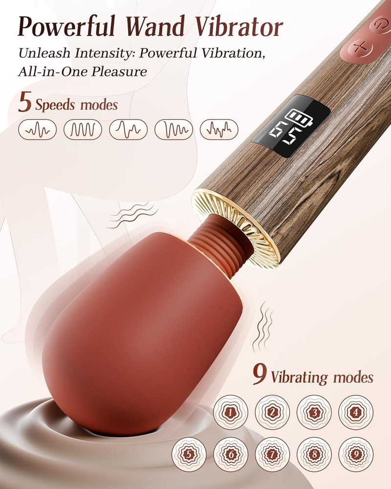 Rechargeable Personal Wand Massager 9 Vibration Patterns & 8 Speed Waterproof
