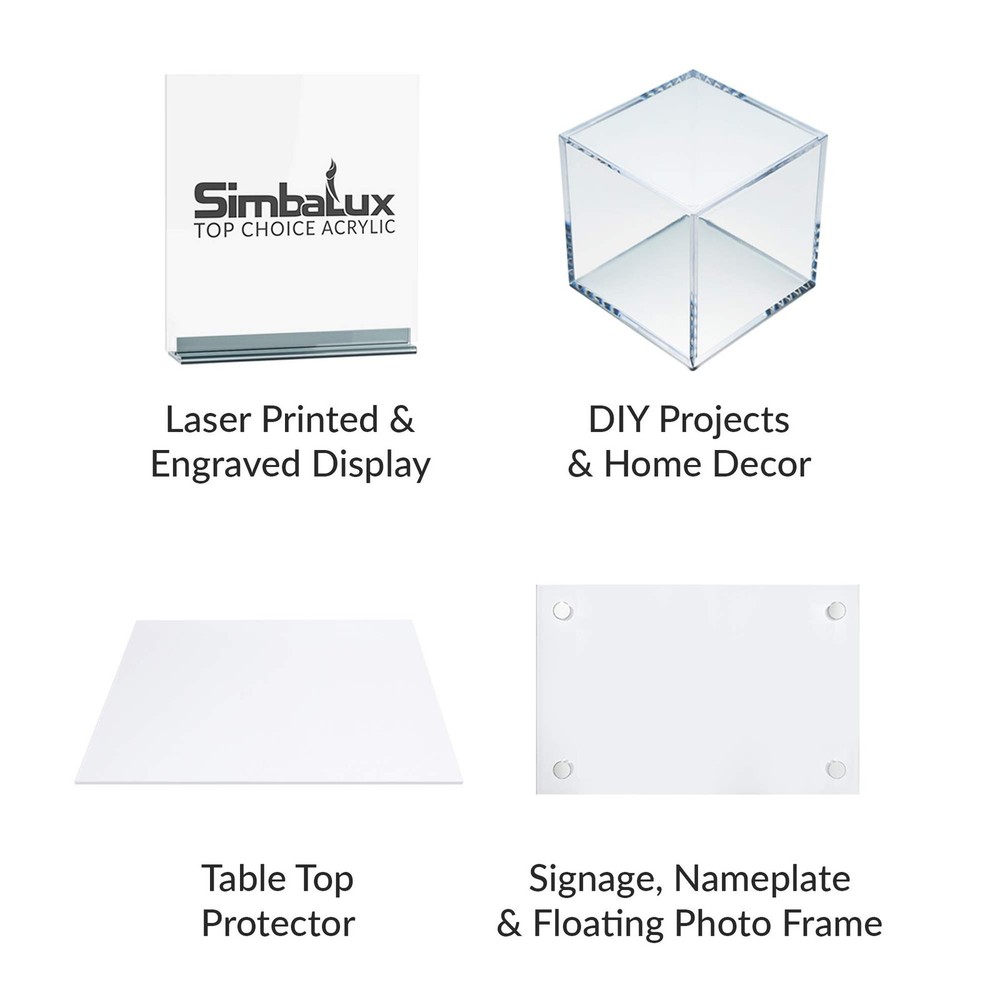 SimbaLux Acrylic Sheet Clear Cast Plexiglass 12” x 12” Square Panel