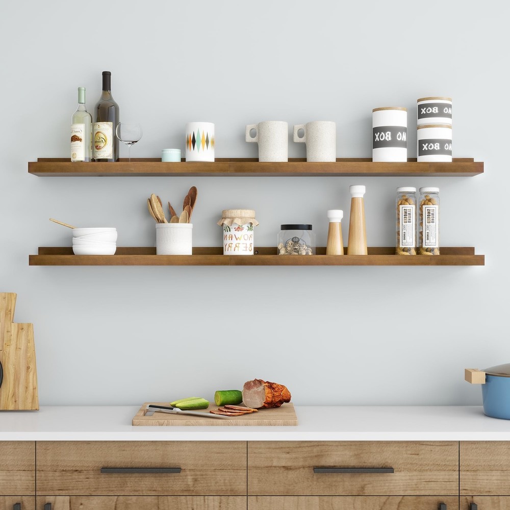 Picture Ledge Wall Shelves 48 inch Width Set of 2, Solid Pine Wood Rustic Flo...