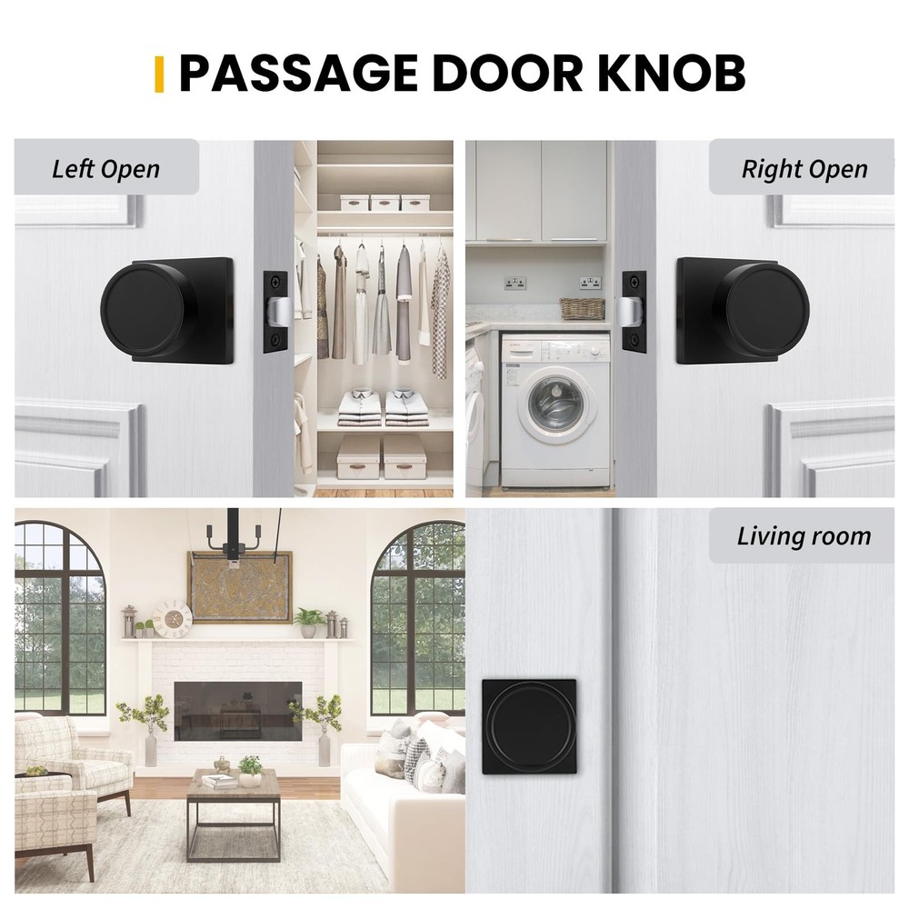 Black Closet Door Knobs Interior, Matte Black Passage Interior Door Knobs, He...