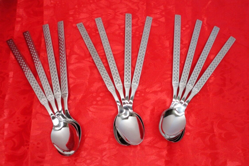 12 Pc MAJORCA Pattern Oneida Ltd 1881 Rogers Diamond Stainless Ice Tea Spoon E5D