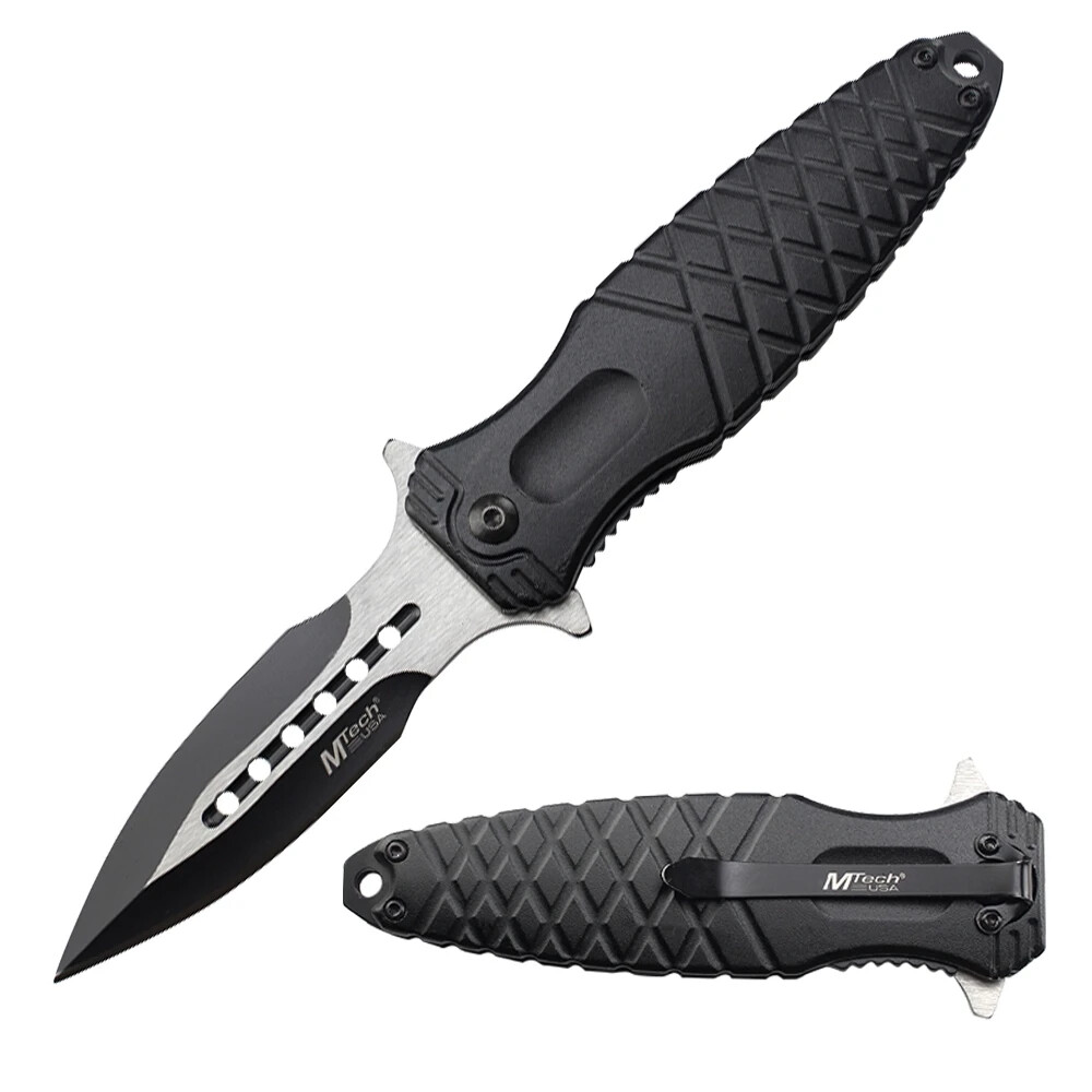 Mtech Assisted Open Dagger Pocket Knife Black Folder MT-A2044BK Spear Point New