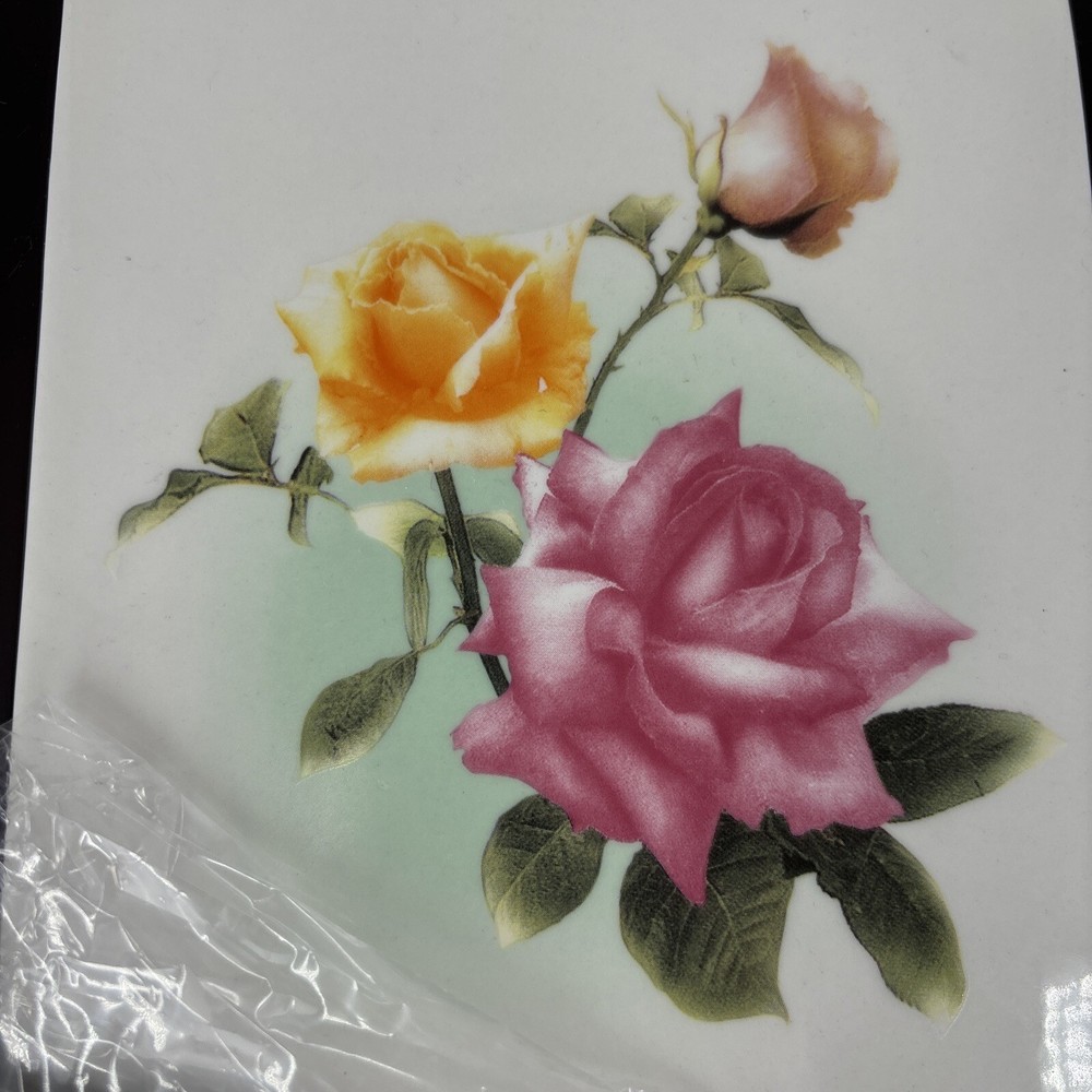 Avon 2005 Tile Cheese Board & Knife Roses Pattern Never Used