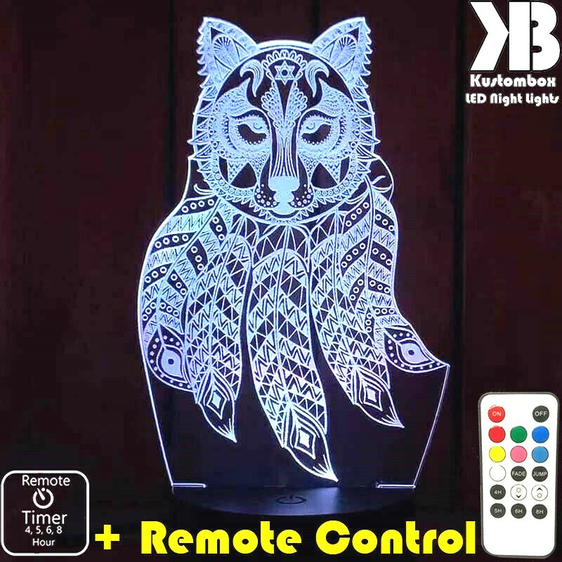DREAM CATCHER WOLF 3D LED BATTERY & USB POWER NIGHT LIGHT + REMOTE CONTROL
