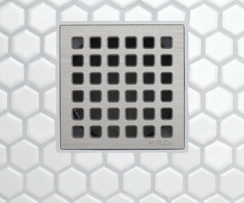 FloFX Classic Square Shower Drain Grate - Brushed Nickel
