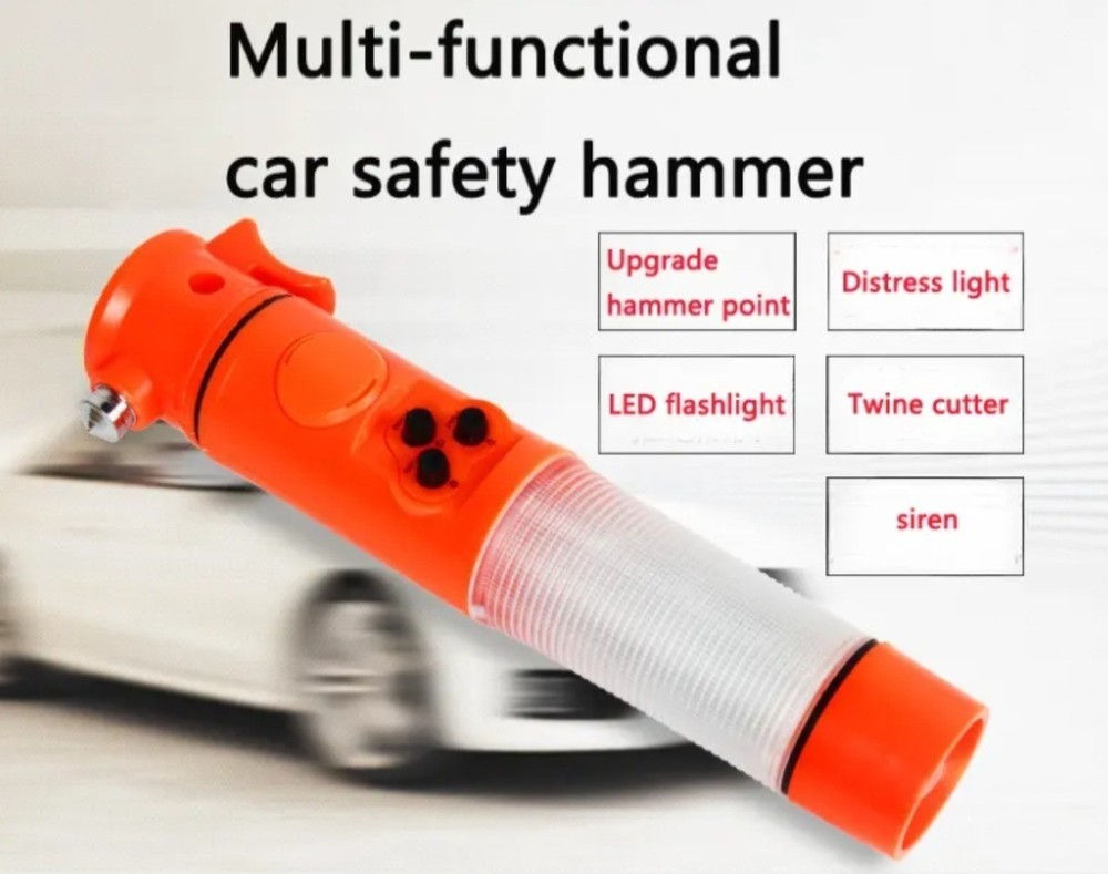 Red Multi-functional car safety hammer with Flashlight