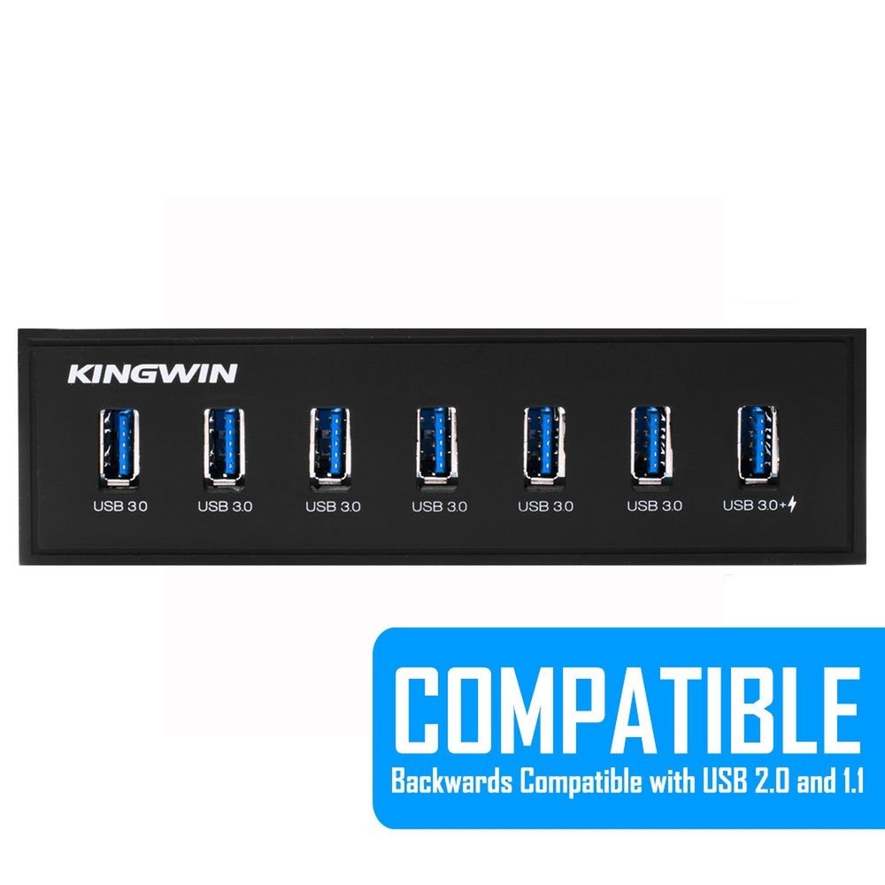 Kingwin Front Panel USB 3.0 Hub 7 Port & One Fast Charging USB 2.1A Charging ...