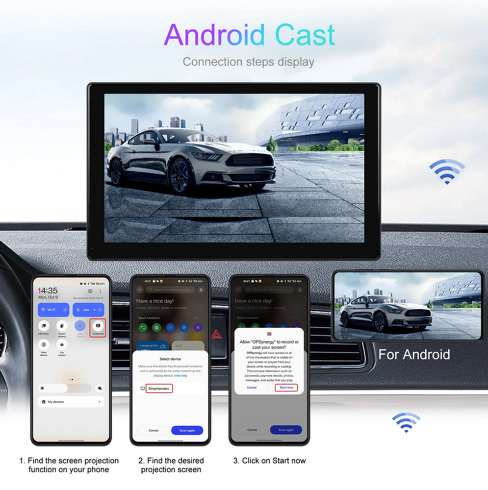 Car Monitor ADAS Front Dash Cam Foldable Wireless For Apple Carplay Android Auto