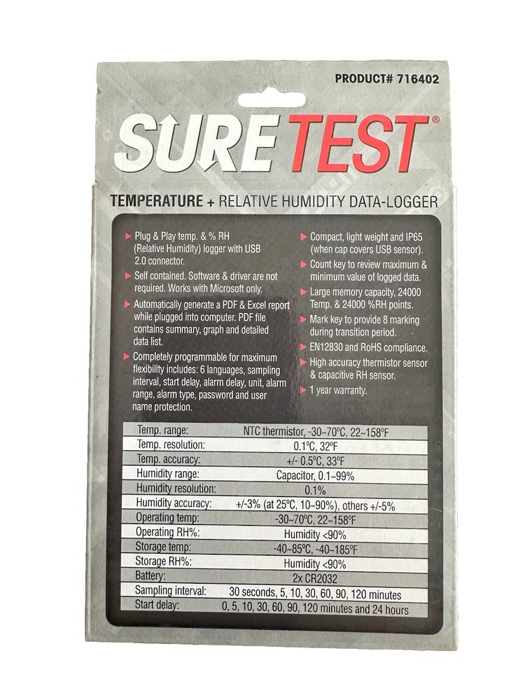 Sure Test Temperature + Relative Humidity Data Logger