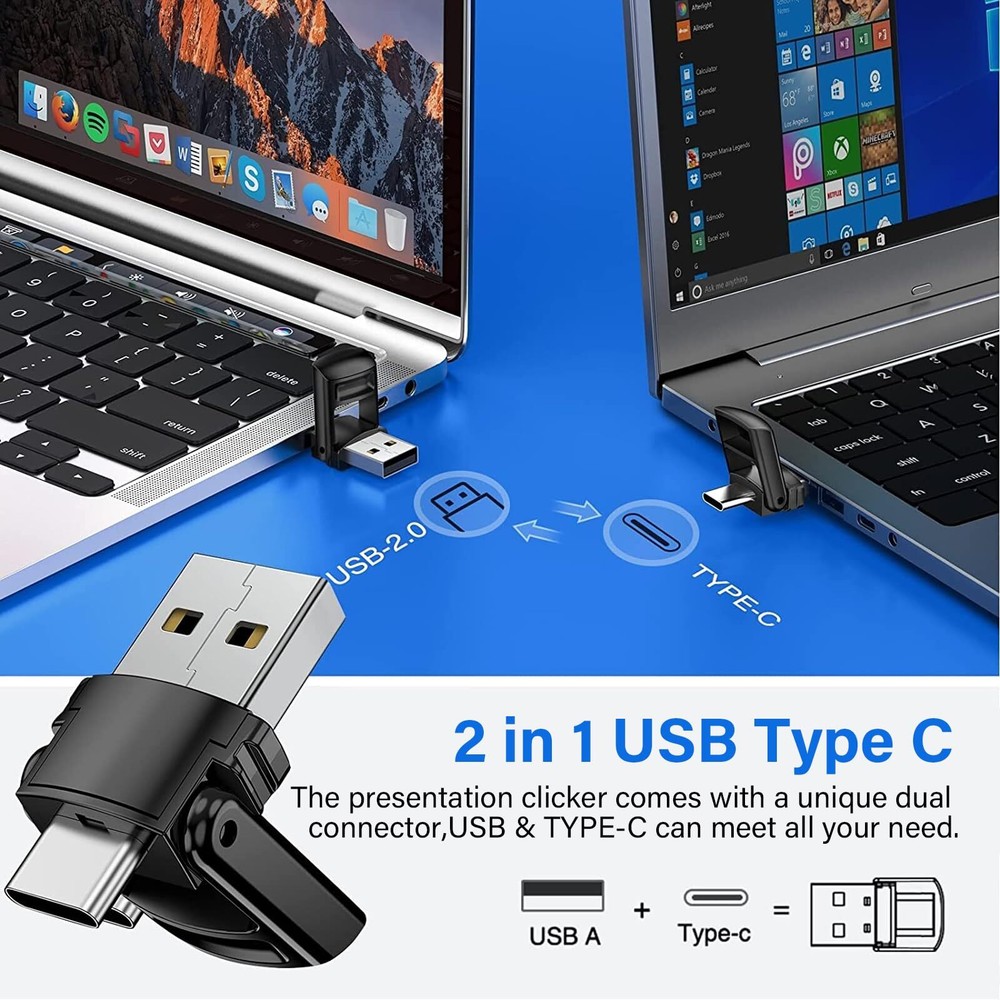2-in-1 USB C Presentation Clicker Clicker for PowerPoint Presentations Rechar...