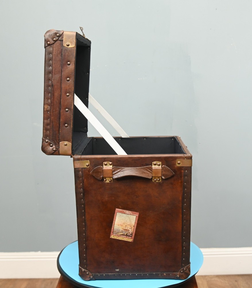 Leather Steamer Trunk Case Vintage Side Table