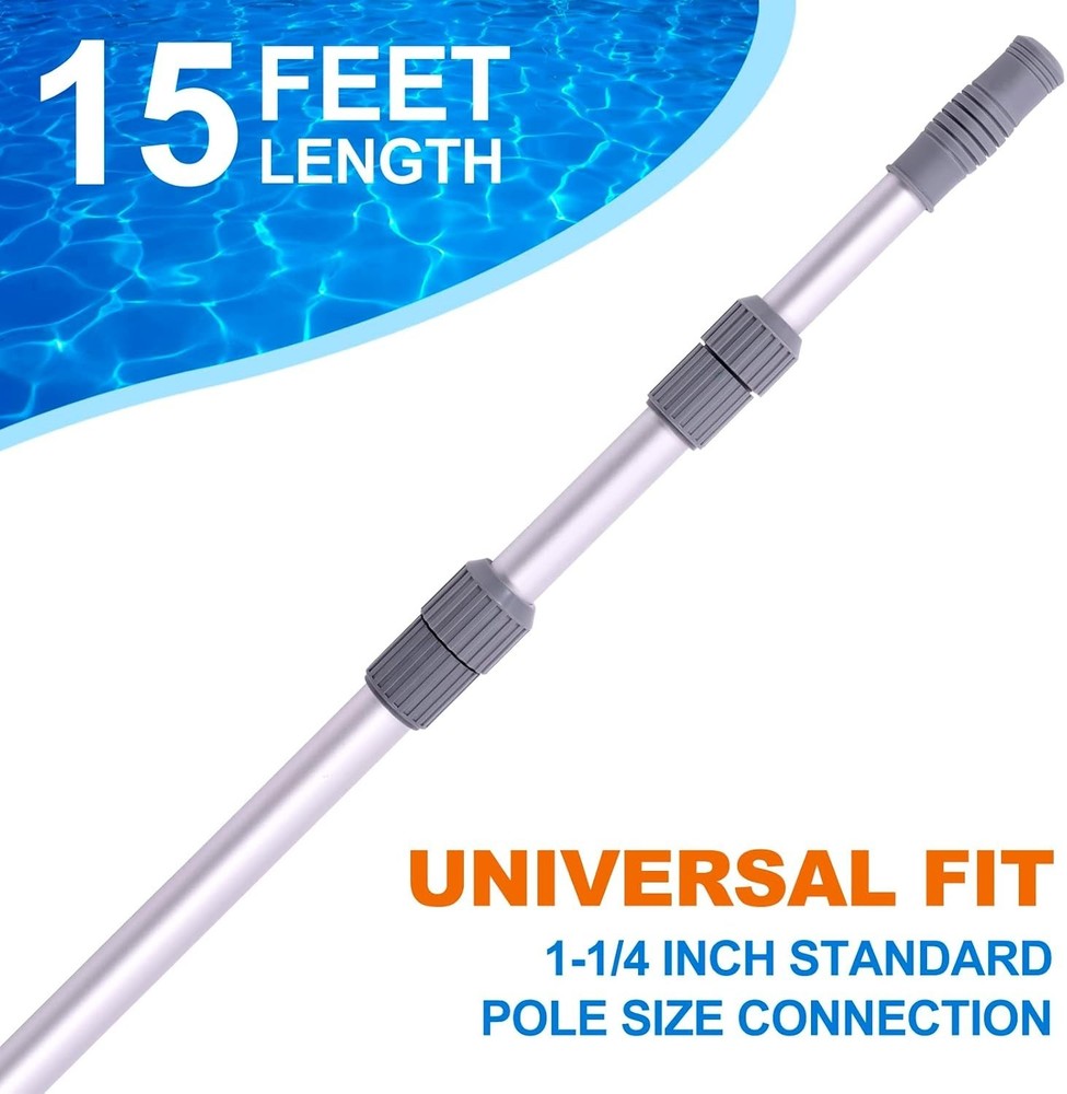 Sleek 15ft Telescoping Pool Pole - High-Strength, Adjustable Maintenance Tool