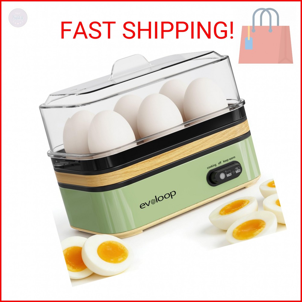 Evoloop Rapid Egg Cooker Electric 6 Eggs Capacity, Soft, Medium, Hard Boiled, Po