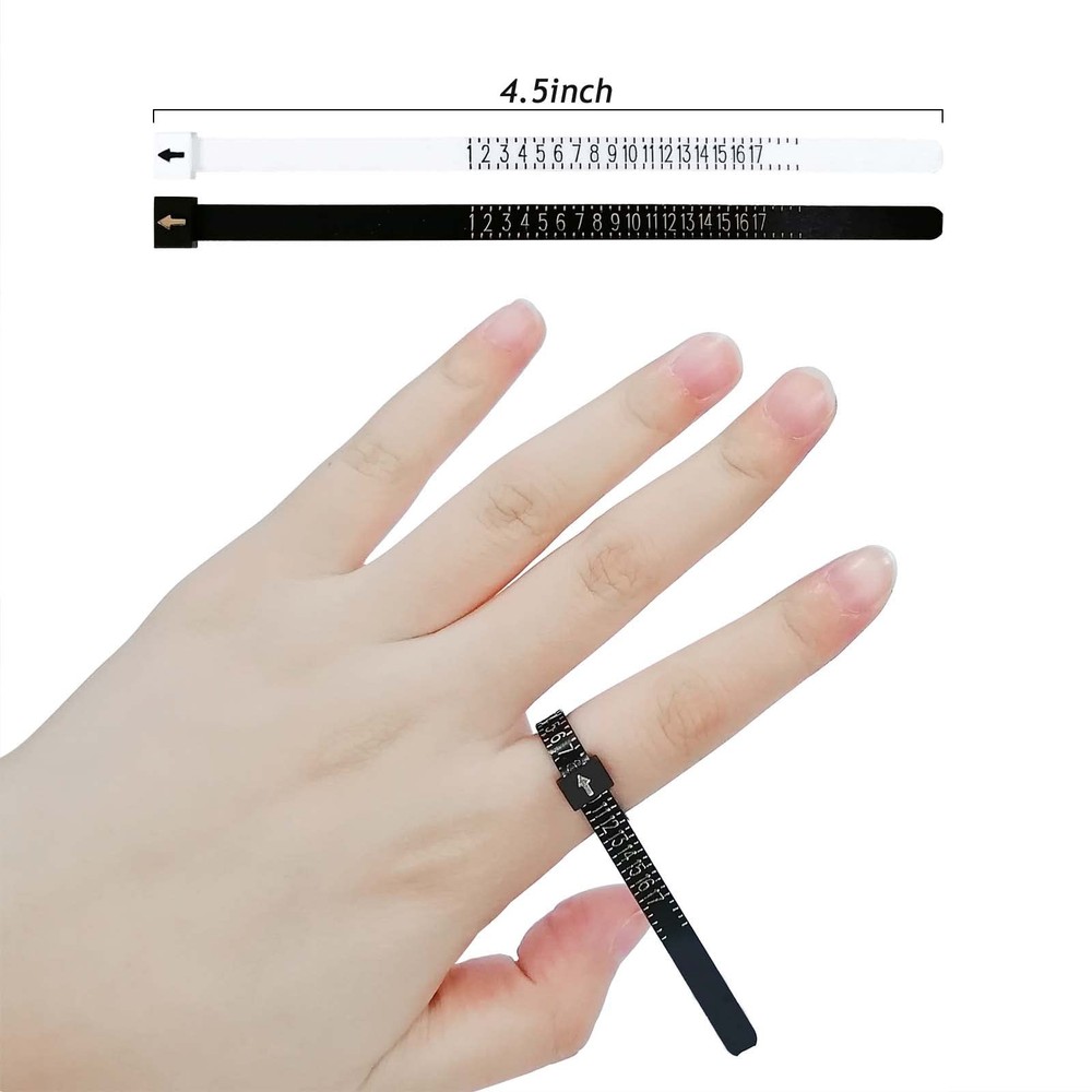 1 Pack US Ring Sizer Measuring Gauge, 1-17 Rings Size, Plastic Black
