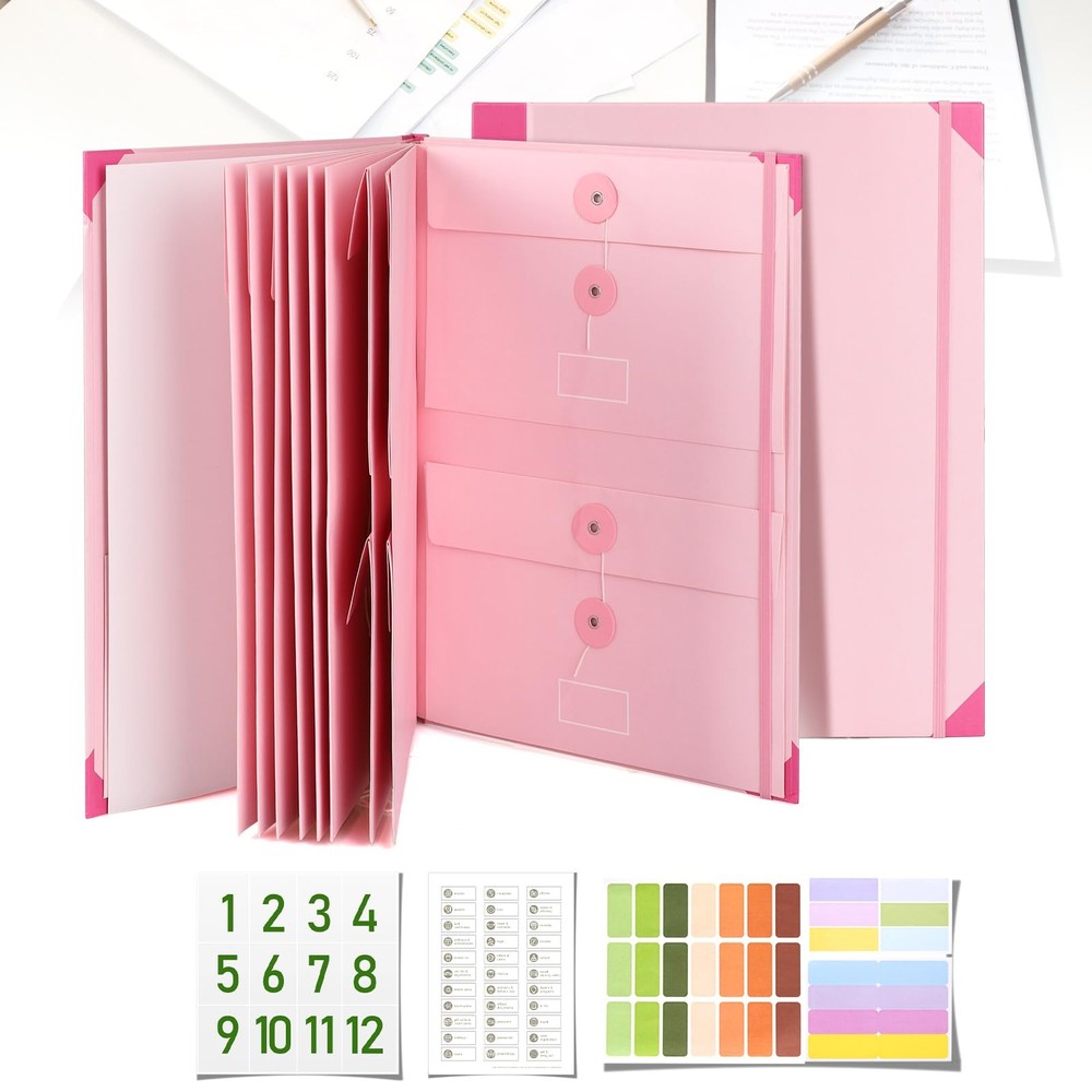 Document Organizer, File Folder with Labels and Pockets, Expanding Storage Fo...