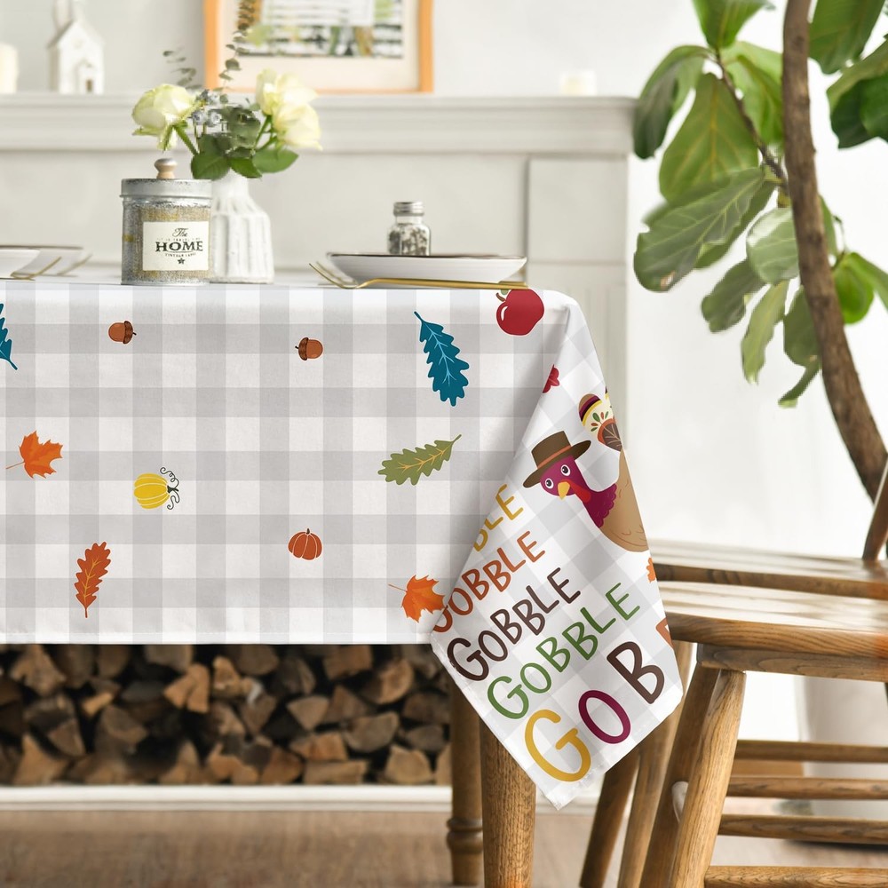 Thanksgiving Tablecloth 60×84 Inch Rectangular, Turkey Gobble Washable Table ...