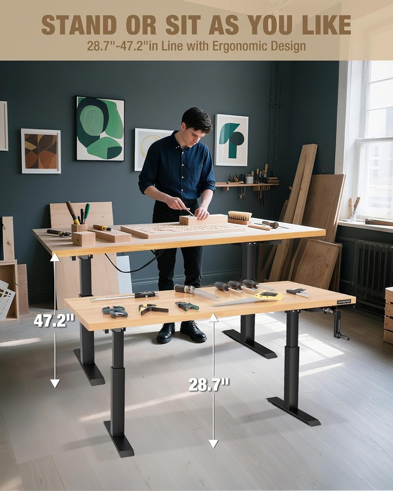 WORKPRO Adjustable Workbench with Crank Handle 47.2"x23.6" Rubber Wood Worktable