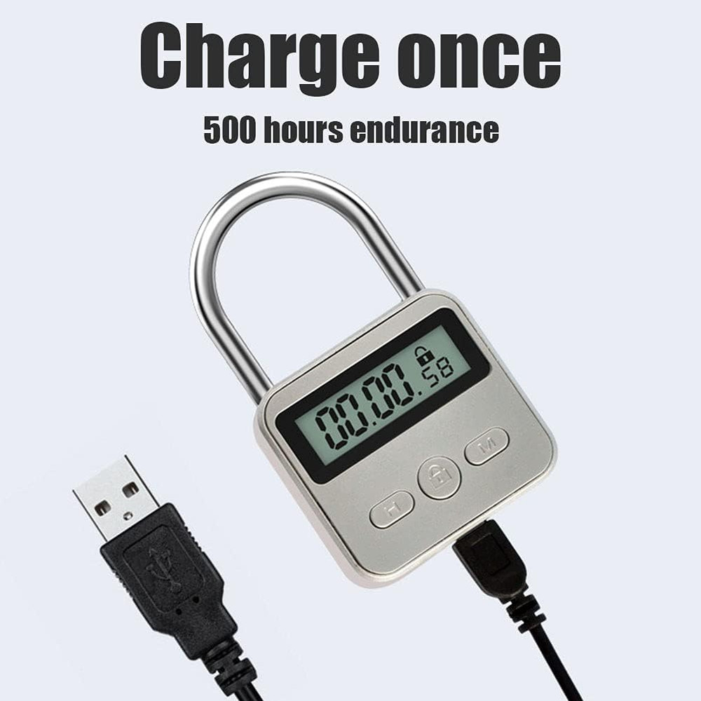 Metal Timer Lock, 99 Hours Max Timing Lock, USB Rechargeable Timer Padlock with