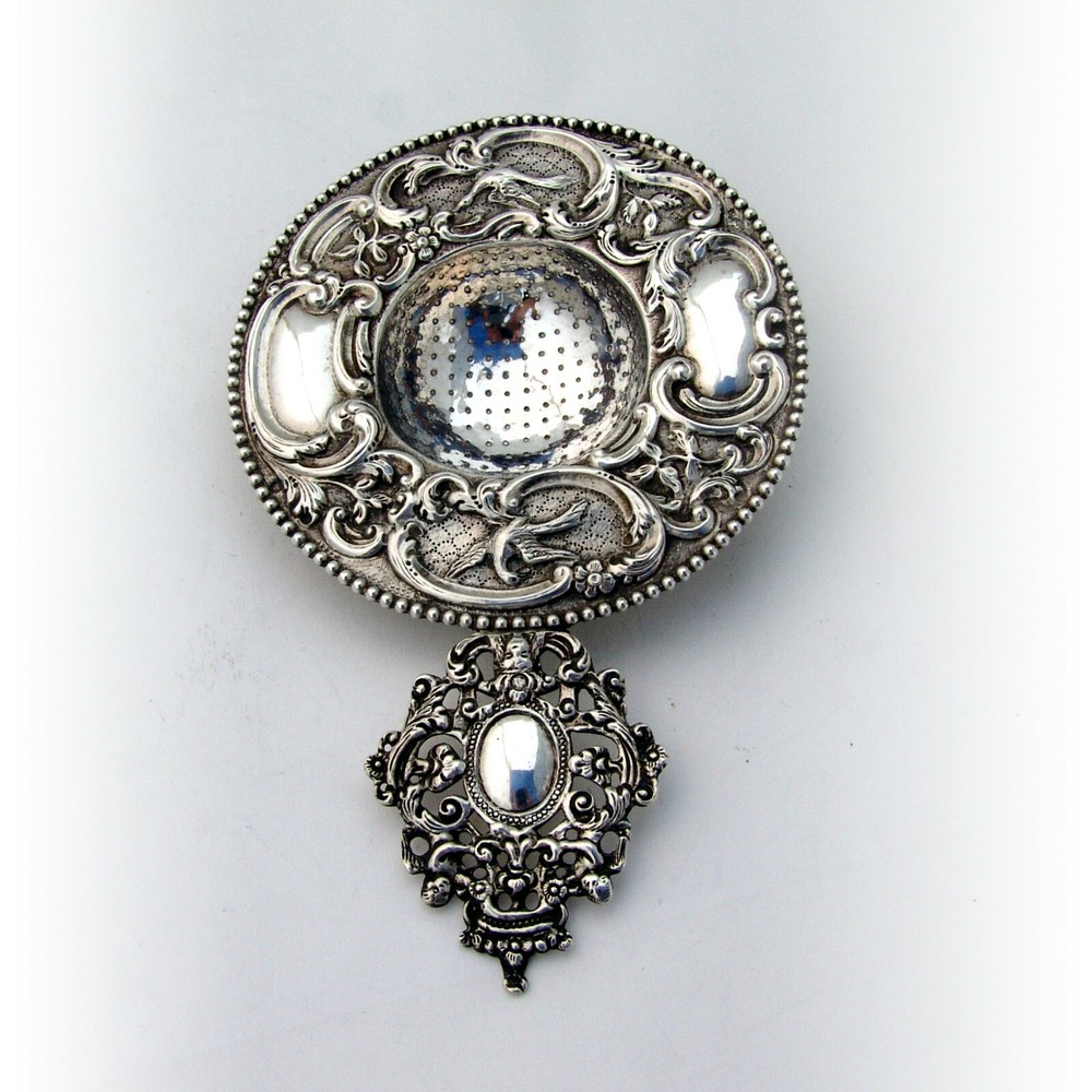 Ornate Tea Strainer Dutch 833 Silver 1896