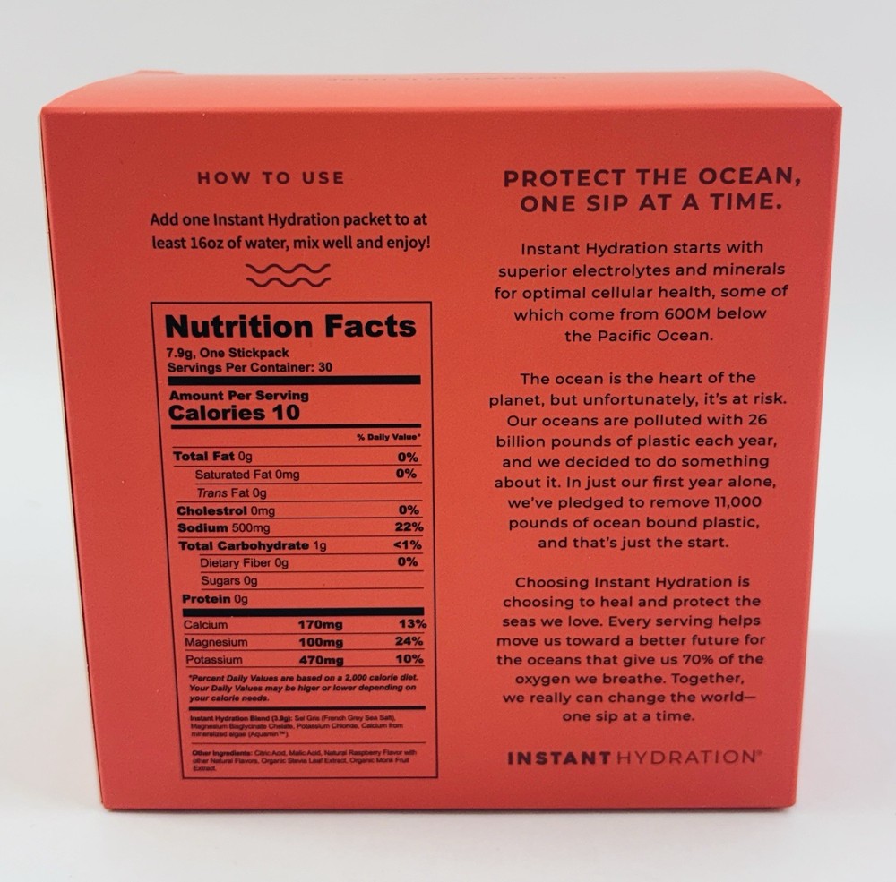 Instant Hydration Premium Electrolyte Drink Mix - Raspberry - 30 Packets