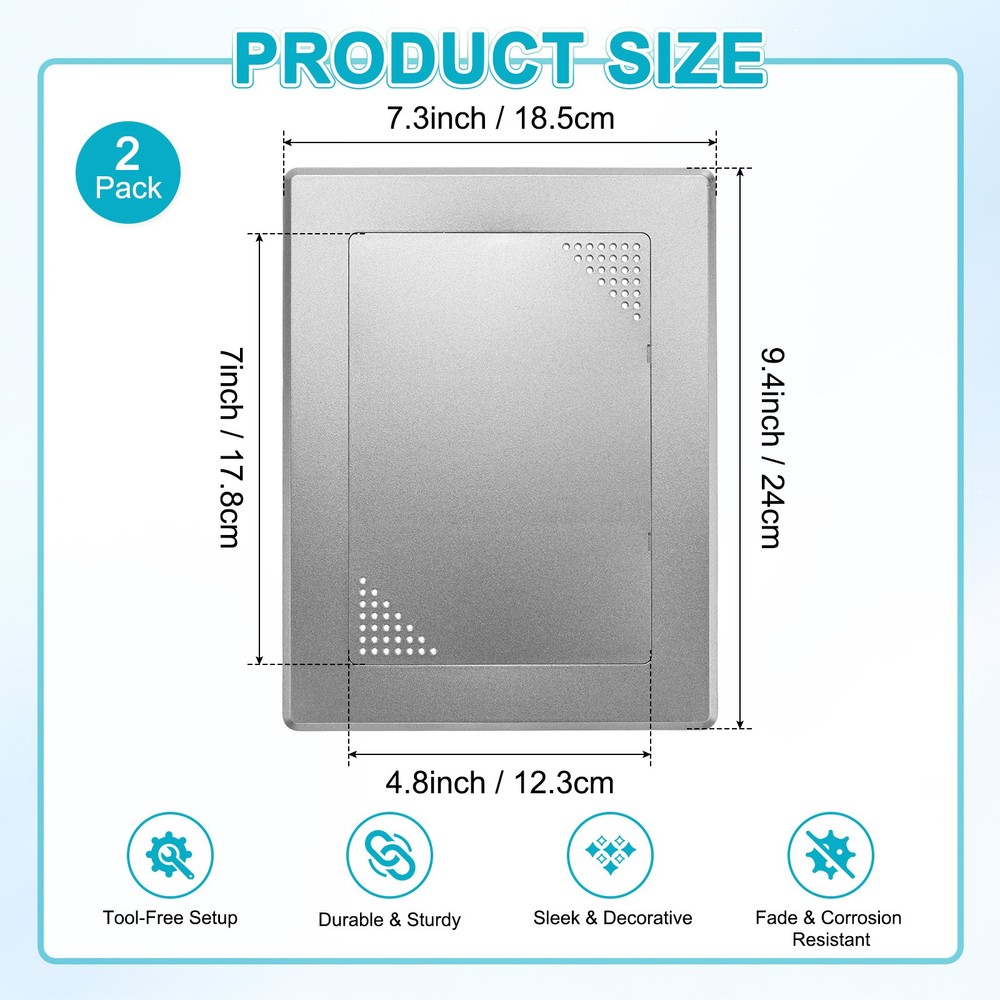 2-Pack Access Panel for Drywall, 7x5" Plastic [Grey, Vented Rectangle]
