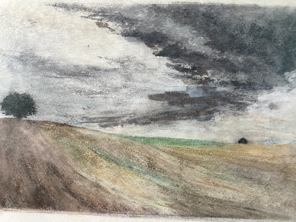 FRANZ EHMKE * 1928-2018 GDR PAINTER PASTEL SKY FIELDS TREE BEFORE LÜBARS SIGNED