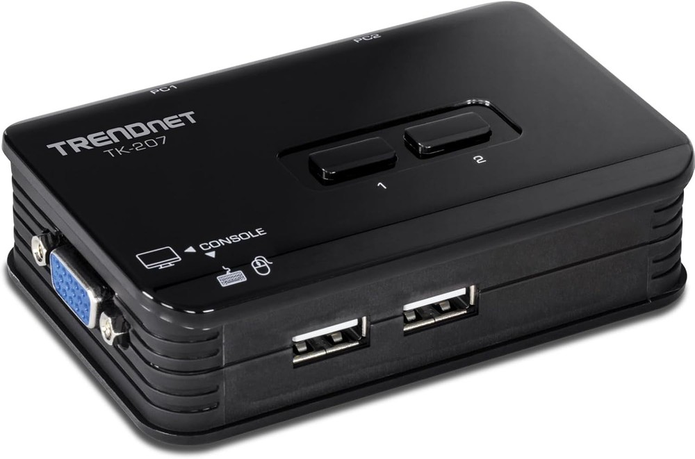 TRENDnet 2-Port USB KVM Switch, TK-207K, Control Two Computers. New