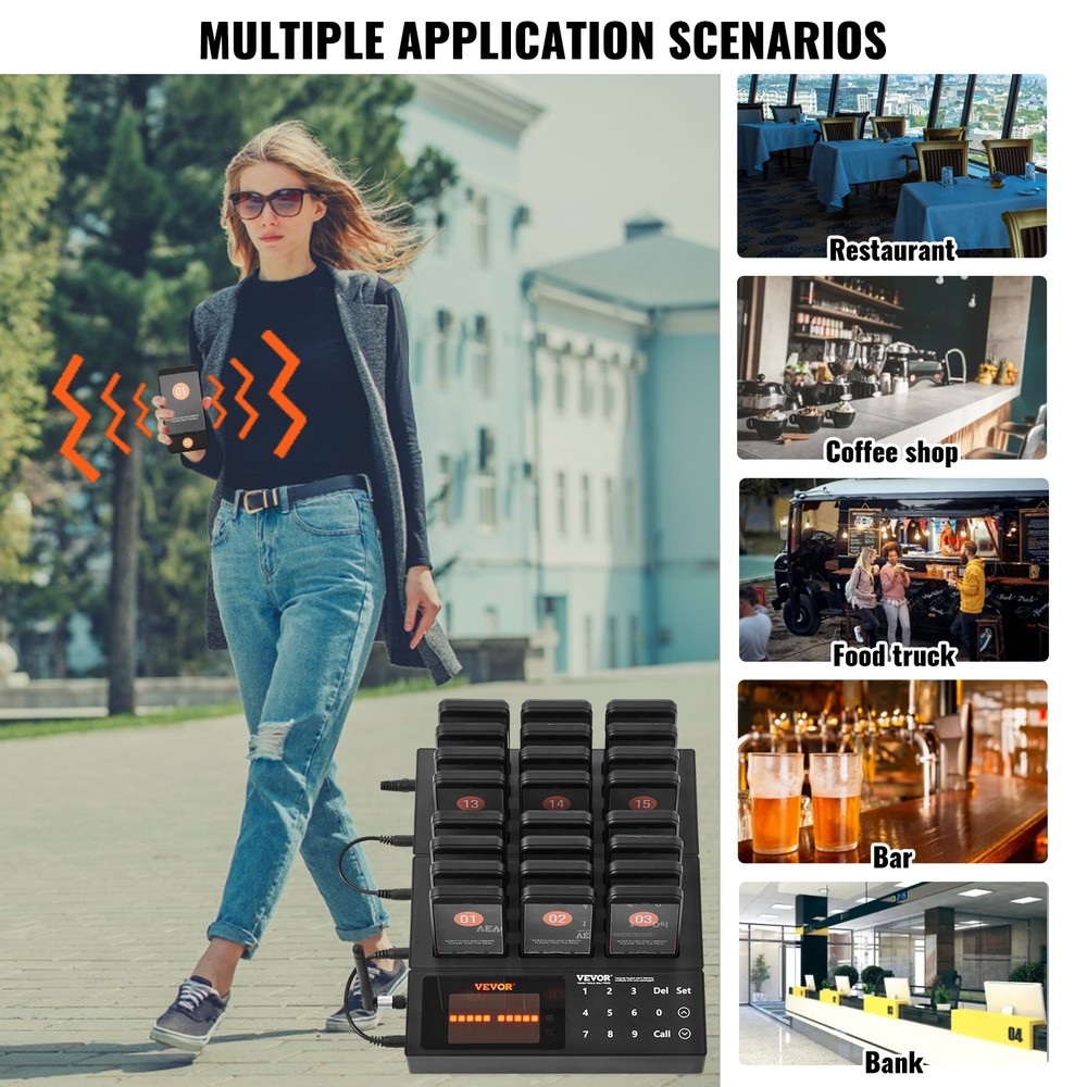 VEVOR Restaurant Wireless Pager System 24 Call Coasters Guest Queuing Calling