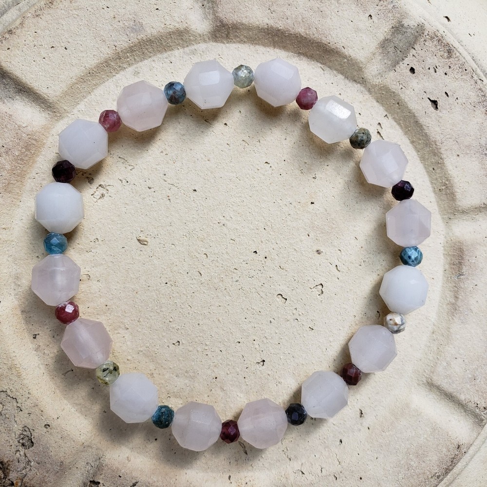Handmade Stone Stretch Bracelet:   Rose Quartz :  Amazonite   8mm