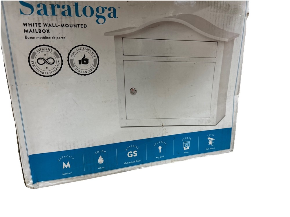 Architectural Mailboxes Saratoga White, Medium, Steel, Locking Wall Mount DENTED