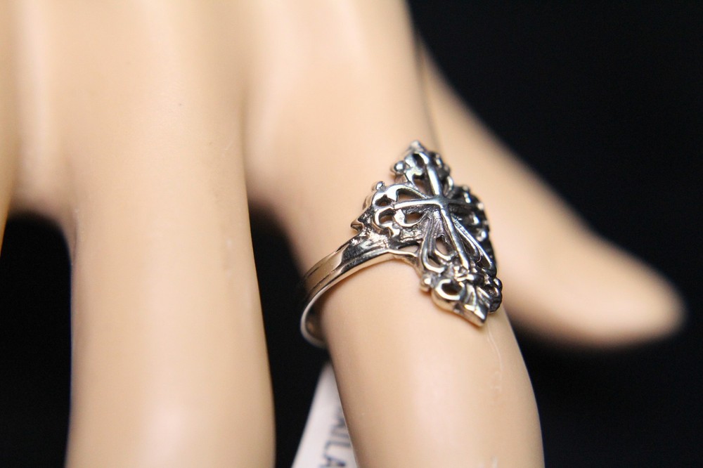 Sterling Silver Victorian Cross Ring Ornate Fleur de Lis Filigree Statement Ring