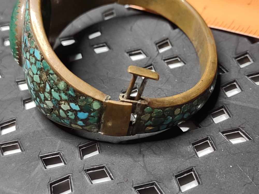 Super Cool 7 Inch Old Brass Hinged Bangle Bracelet