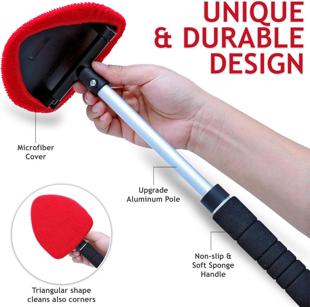 TAKAVU Windshield Window Cleaner Tool, Extendable Long-Reach Handle, Unique