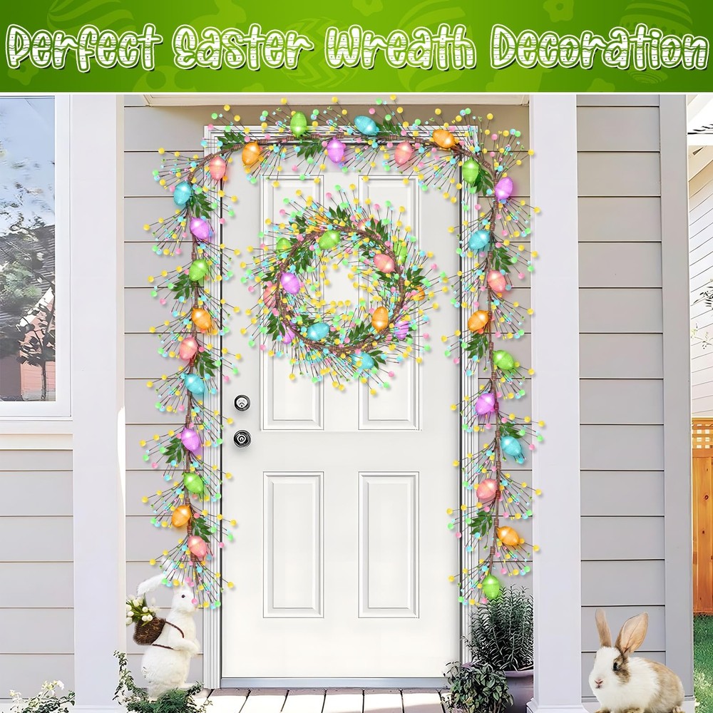 Lighted Easter Garland with 8 Lighting Modes, 15 LED Colorful Glitter Easter Egg